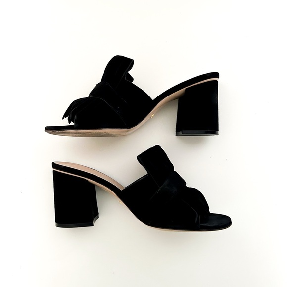 Gucci Marmont GG Logo Black Suede Fringe High Heeled Slip On Mules Slides 38.5 - Picture 8 of 12